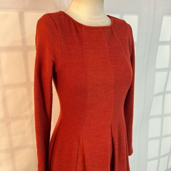 Dolan Anthropologie Long Sleeve Pleated Fit & Flare Burnt Orange Dress XS - Picture 2 of 10